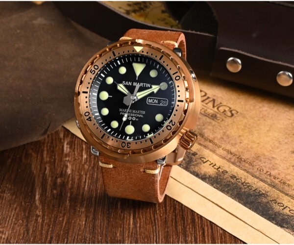 Bronze Watch SAN MARTIN Mechanical Luminous BRONZE Diving Watch With DATE WINDOW SN003-Q