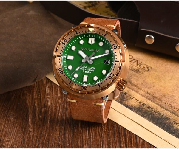 Bronze Watch SAN MARTIN Mechanical Luminous BRONZE Diving Watch With DATE WINDOW SN003-Q