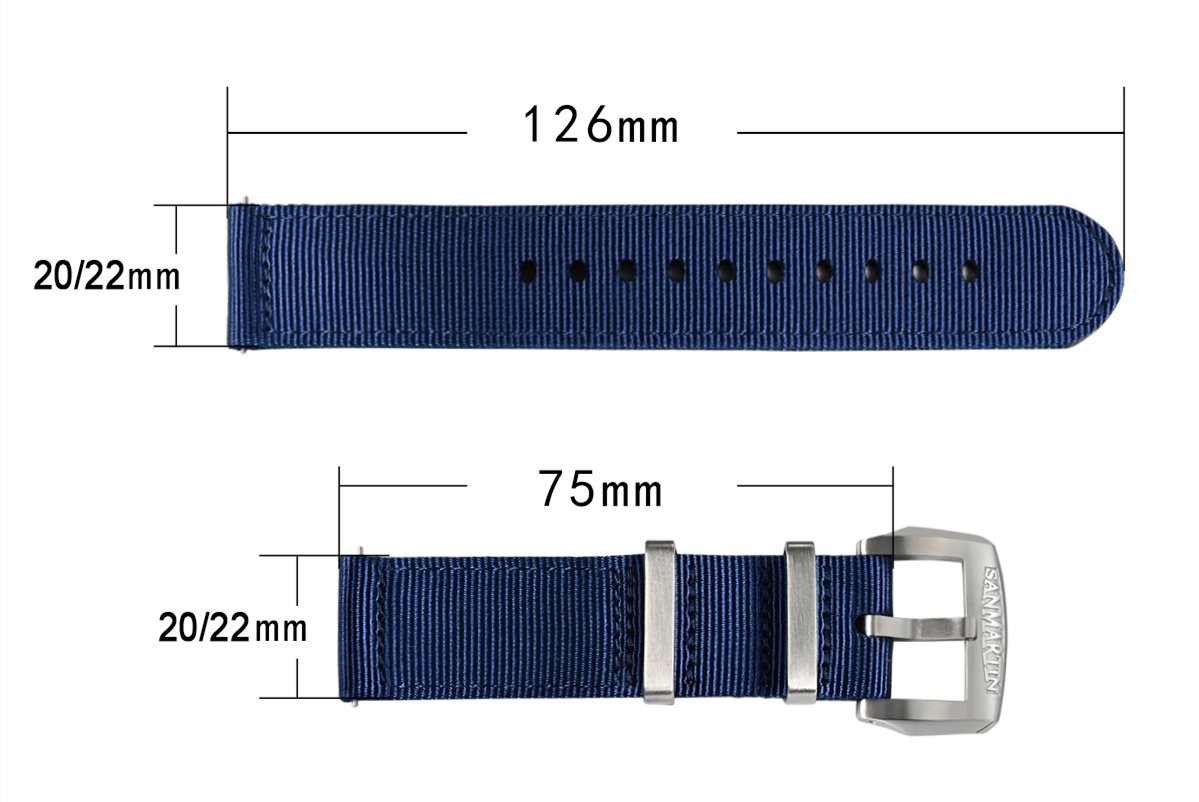 Accessories San Martin nylon strap suitable for SN031-G 20mm/22mm pin buckle N031