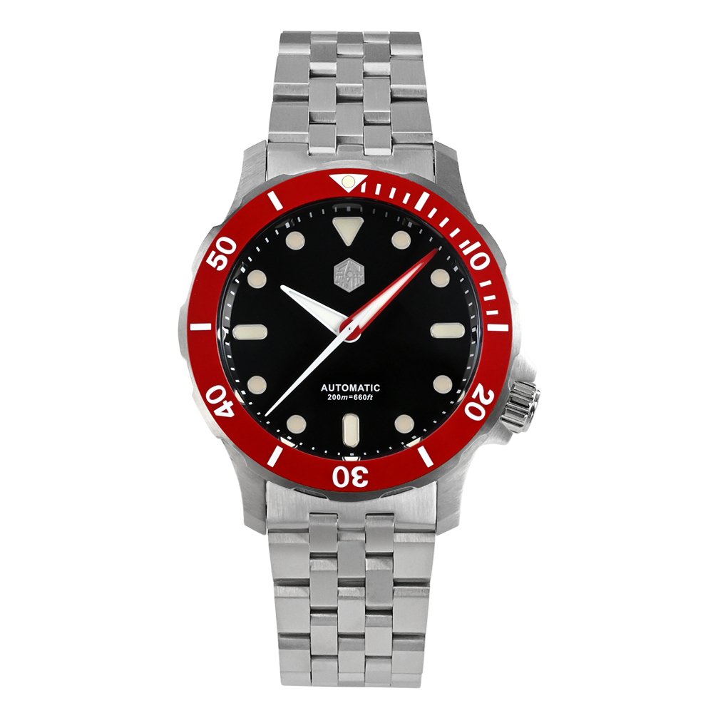 San Martin SN085-G Black Dial With Red Bezel Insert