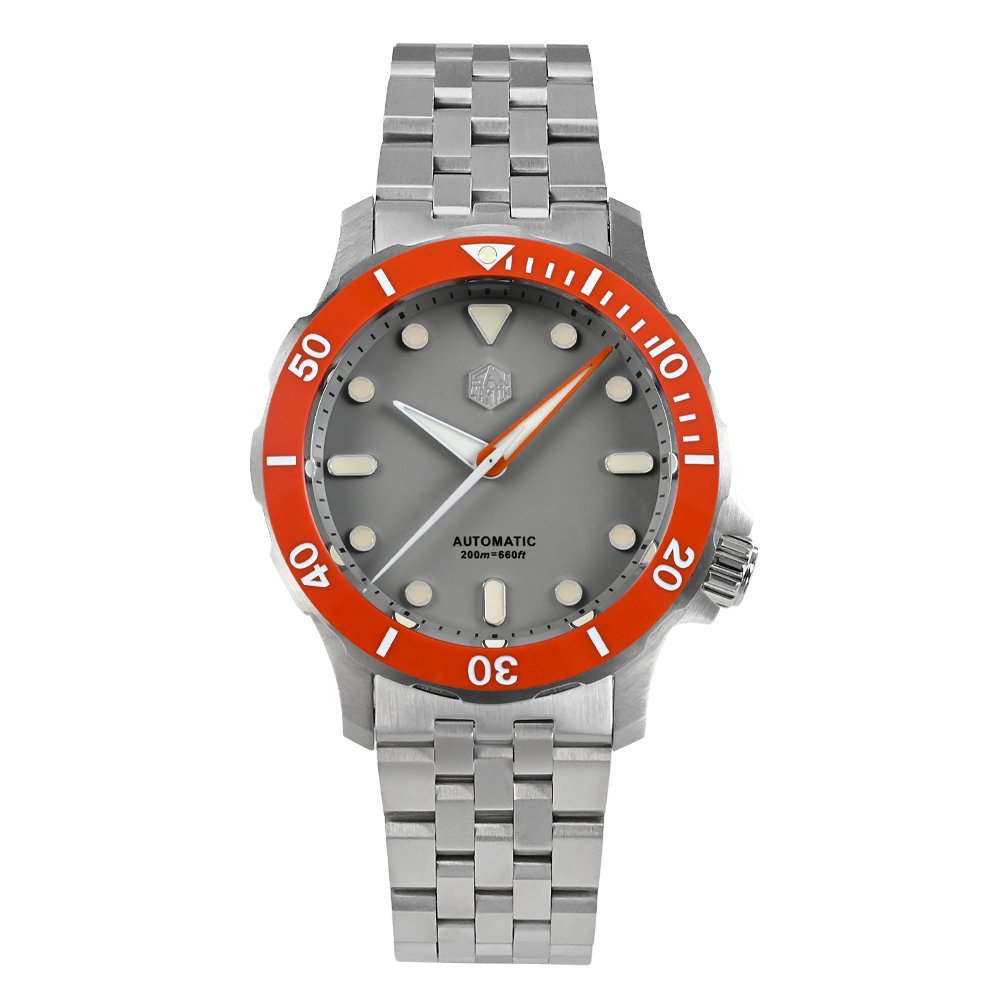San Martin SN085-G Grey Dial With Orange Bezel Insert