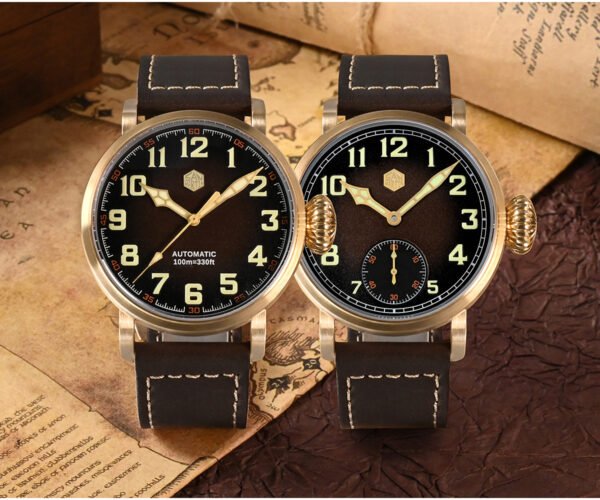 Bronze Watch SAN MARTIN 44.5mm Pilot Men Watch Military Style Automatic Mechanical Watch with YN55A/ST3621 Movement SN095-Q-DA