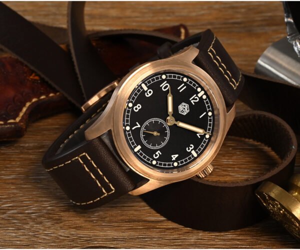 Bronze Watch SAN MARTIN 37mm bronze quartz military pilot watch 100 meters waterproof with RONDA 6004 SN034-Q-C