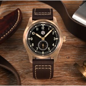 Bronze Watch SAN MARTIN 37mm bronze quartz military pilot watch 100 meters waterproof with RONDA 6004 SN034-Q-C