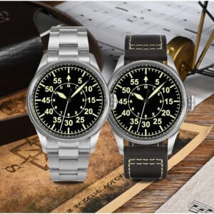 New Arrivals SAN MARTIN 38.5mm mechanical military pilot watch with coin edge bezel 100 meters waterproof YN55 movement SN033-G