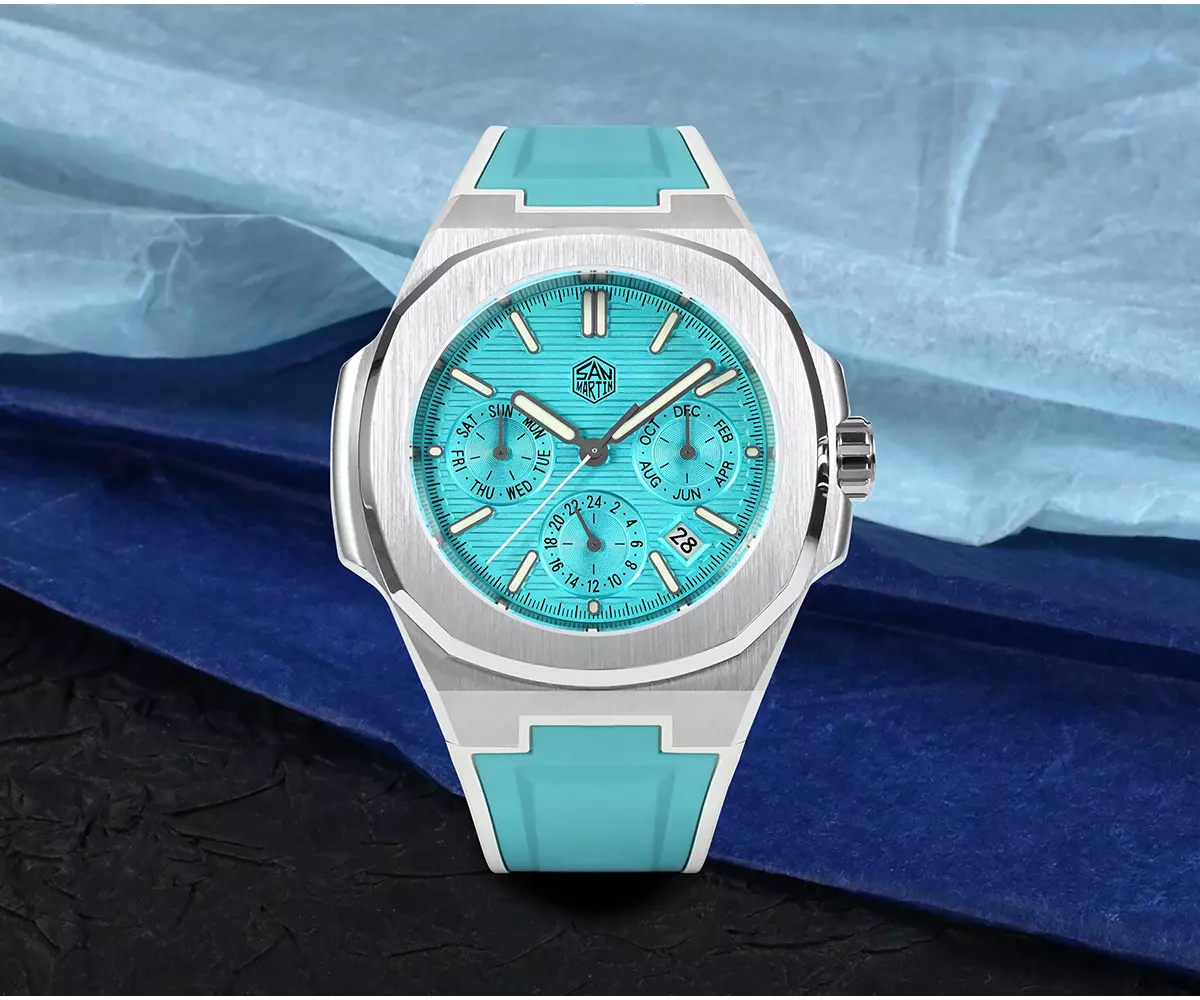 SAN MARTIN WATCHES New 43mm mechanical watch Multi-function 100 meters waterproof Miyota 9120 movement SN075-G-B