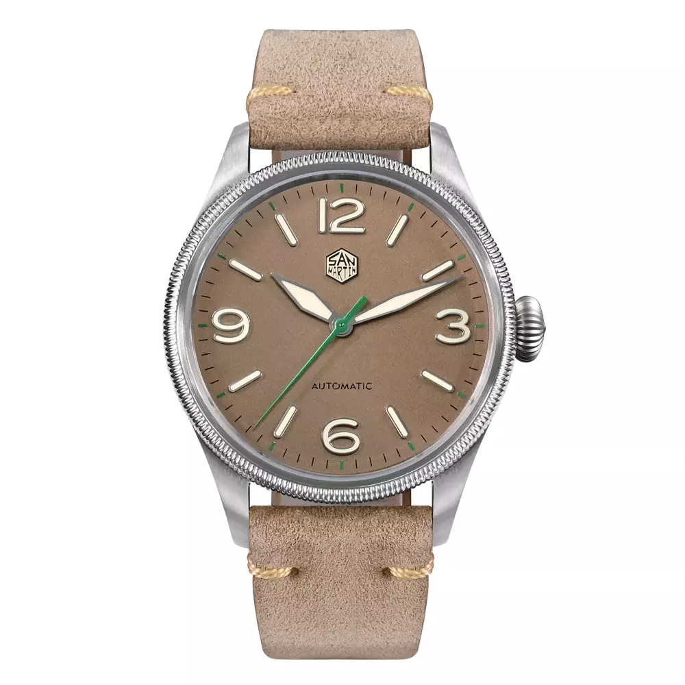 San Martin SN033-G2 with light brown sandblasted dial on beige leather strap