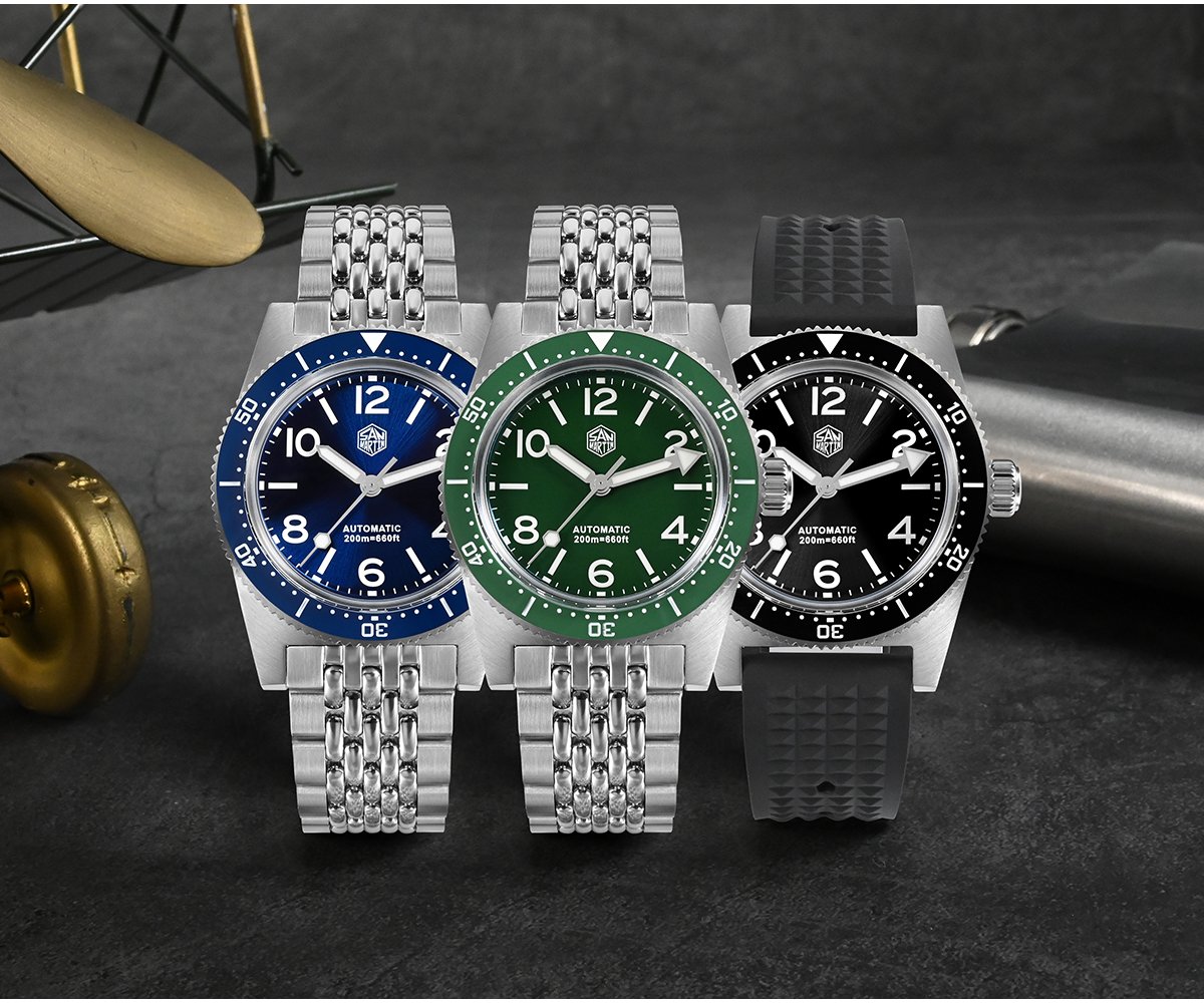 New Arrivals San Martin Watches New 37mm 62Mas Men Luxury Diving Watch Automatic Mechanical Wristwatch Fly Adjustable Clasp SN007-G-X1