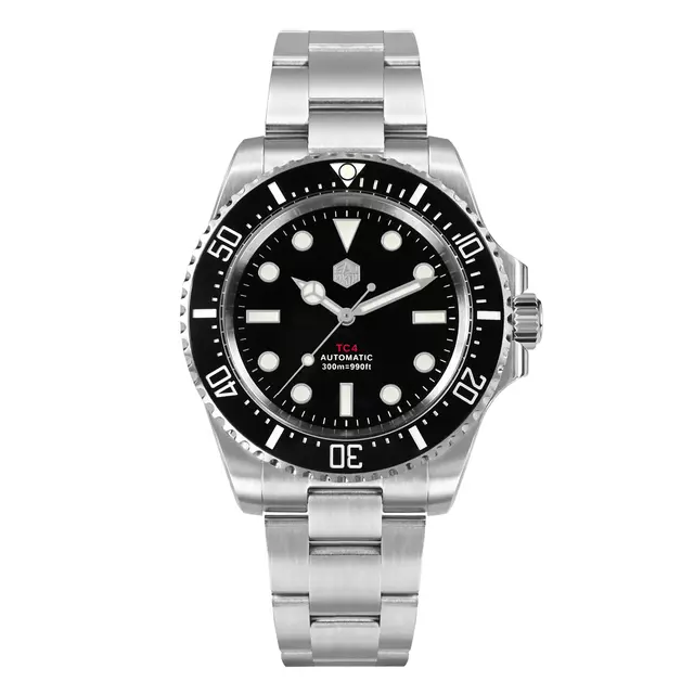 San Martin SN0111-T-A1 titanium diver with Mercedes hands and red TC4 dial text