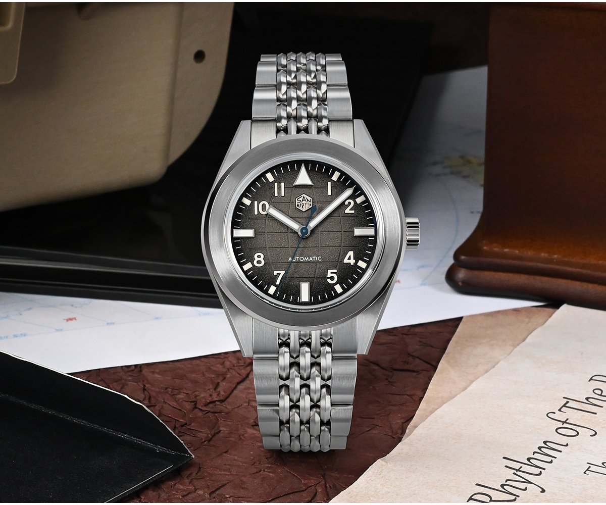 New Arrivals San Martin New 39.5mm Original Design Fashion Mens Watch Automatic Mechanical Grid Pattern Dial Fly Adjustable Clasp 10ATM SN0131-G