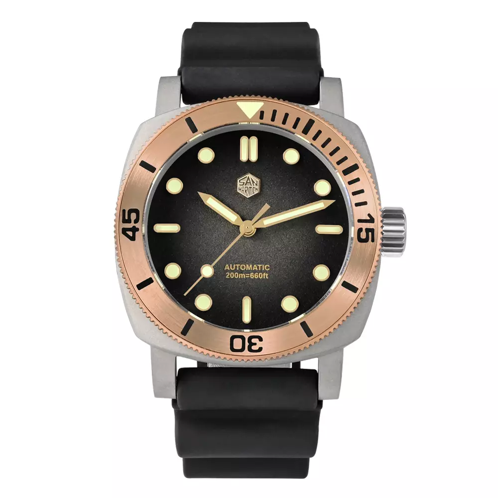 San Martin SN0125-T Gradient Black Dial With Applied Hexagonal Logo