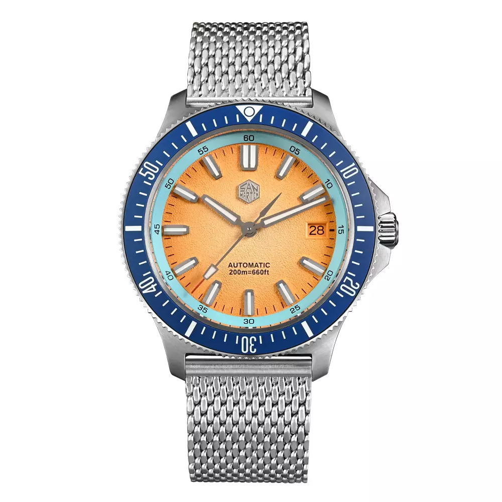 San Martin SN0118-G Gradient Light Orange Dial With Blue Bezel Insert
