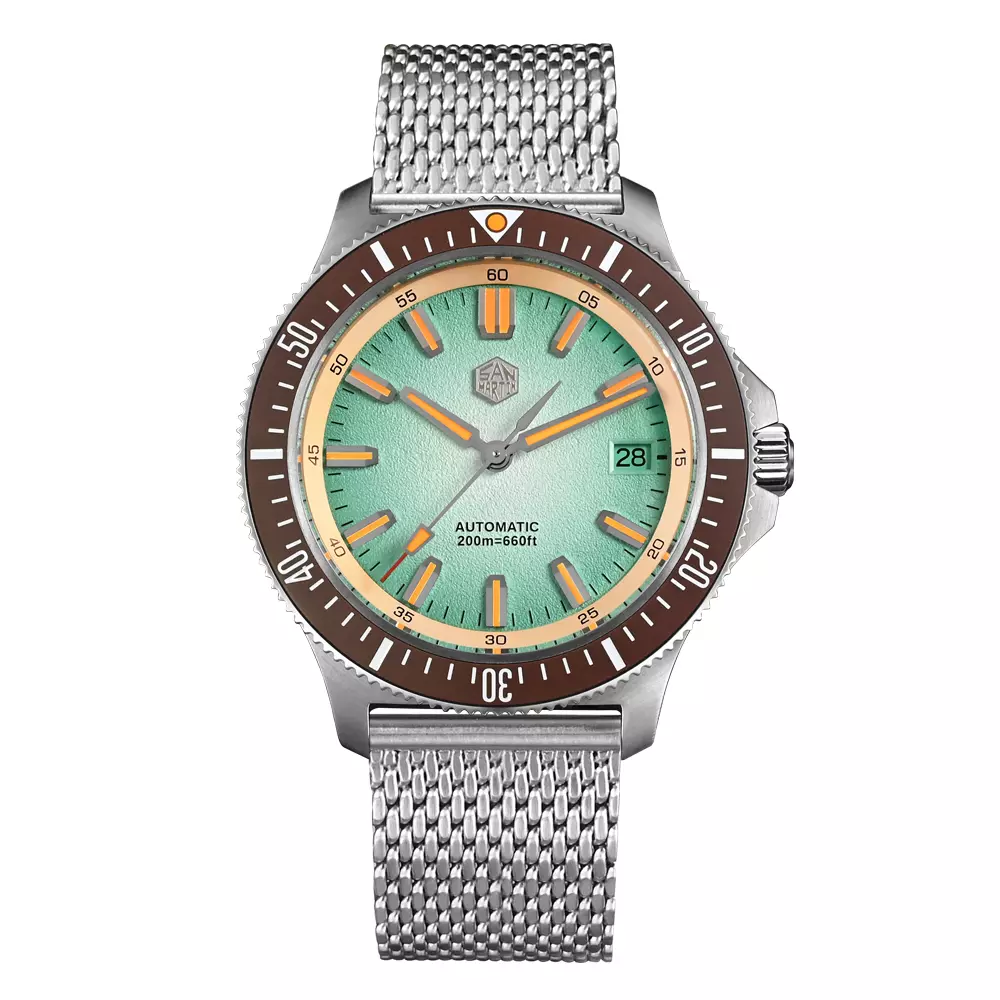 San Martin SN0118-G Gradient Mint Green Dial With Brown Bezel Insert