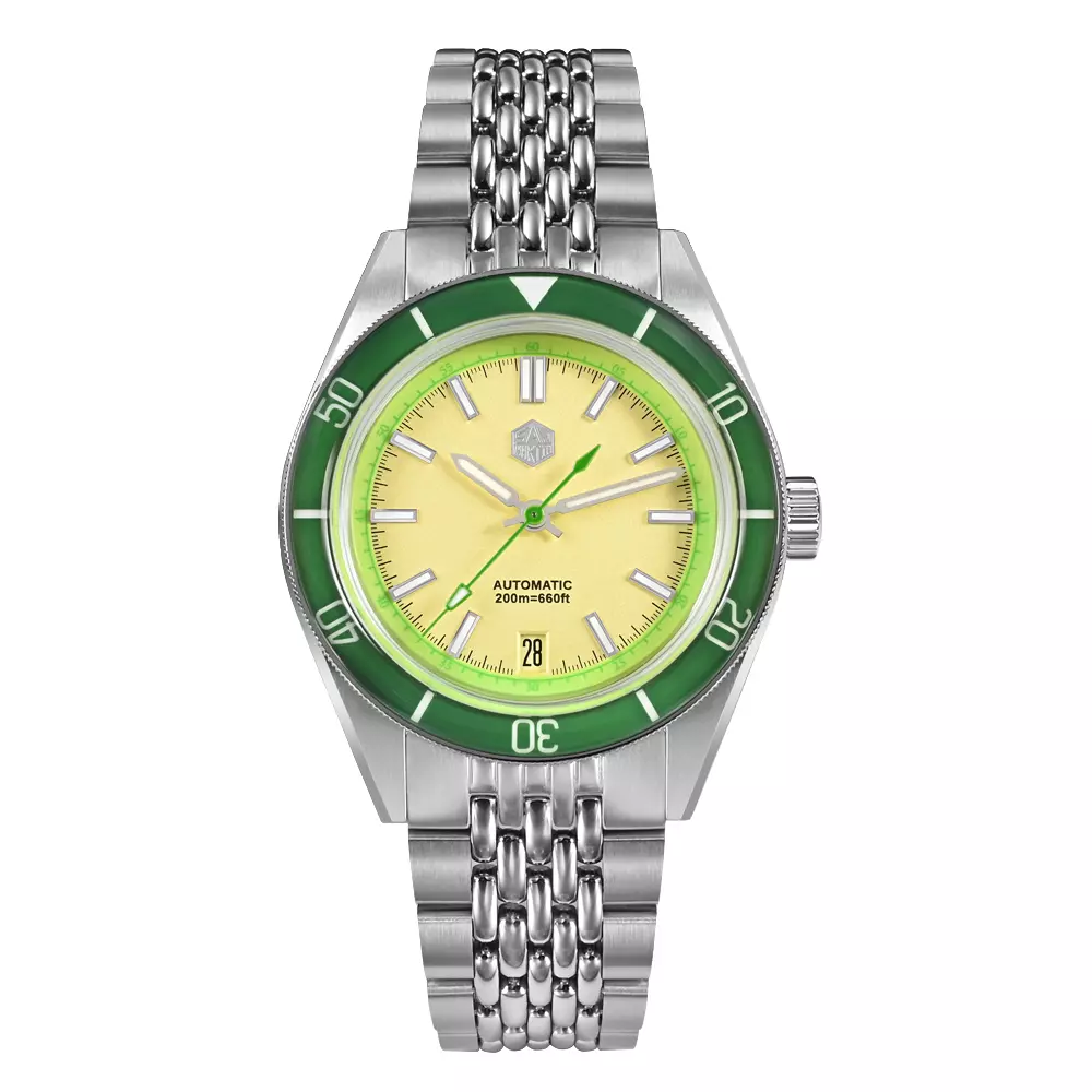 San Martin SN0116-B Light Yellow Dial With Green Bezel
