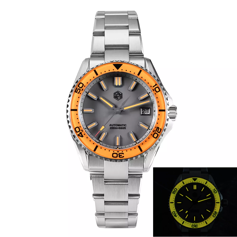 San Martin SN0129-D-CP Grey Dial Orange Bezel Insert