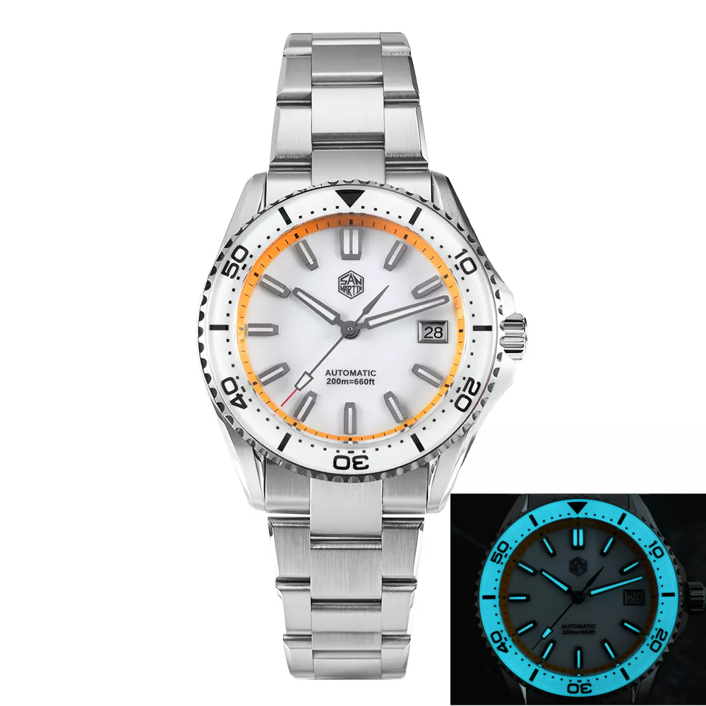 San Martin SN0129-D-CP White Dial White Bezel Insert