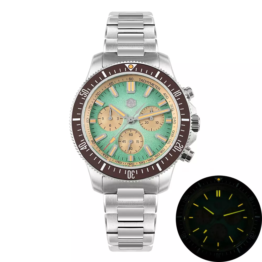 San Martin SN0118-JS Gradient Mint Green Dial With Brown Bezel Insert
