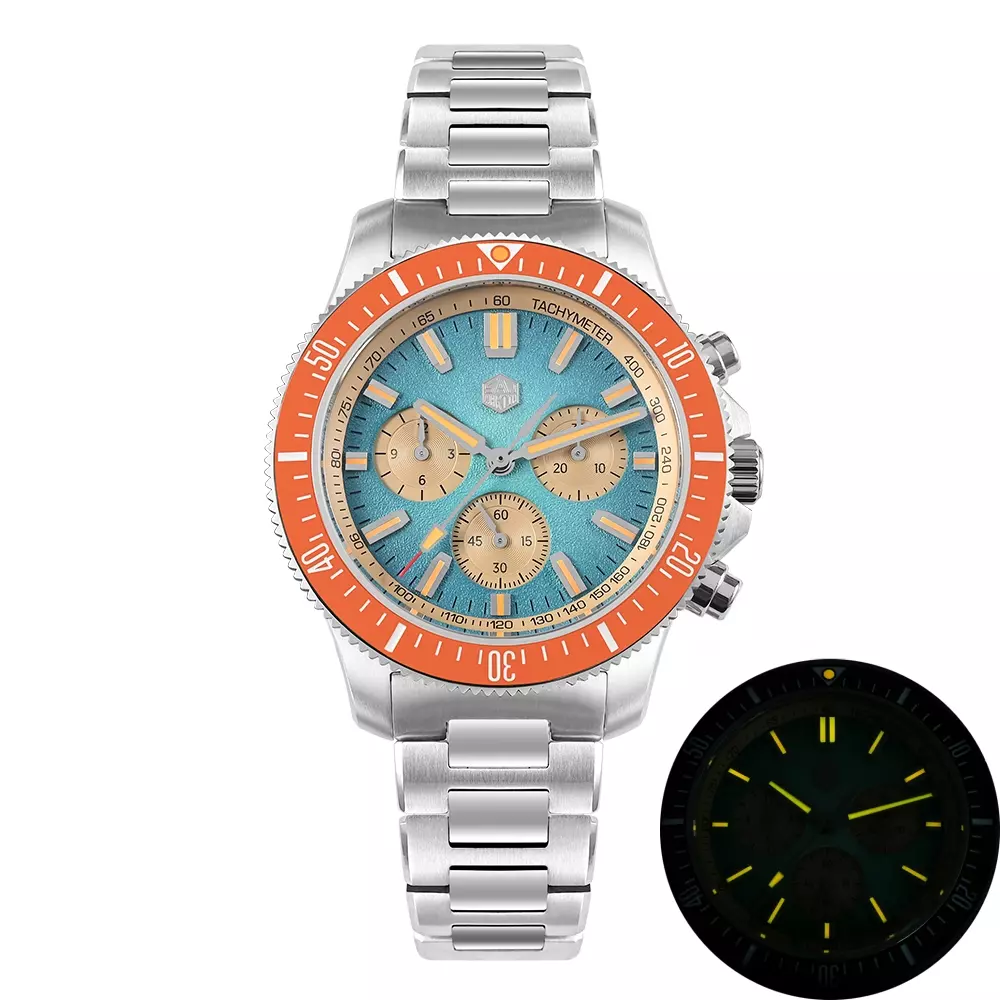 San Martin SN0118-JS Gradient Light Blue Dial With Orange Bezel Insert