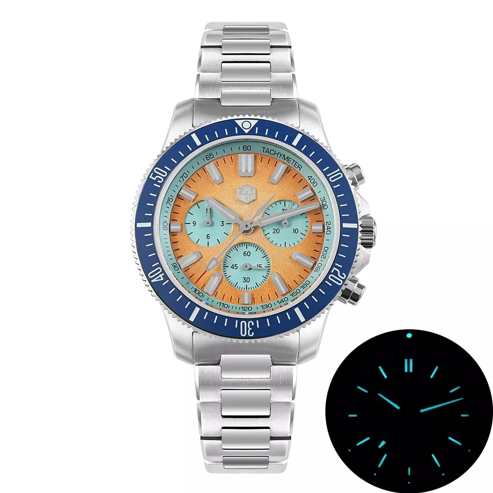 San Martin SN0118-JS Gradient Light Orange Dial With Blue Bezel Insert