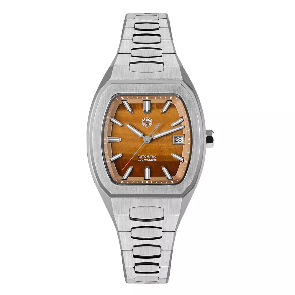 San Martin SN0145-G Brown Tiger Eye Stone Dial