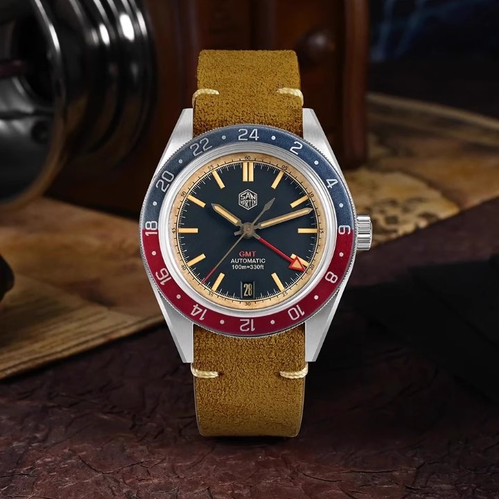 San Martin SN0116-G-V6 Dark Blue Dial with Blue and Red Bezel