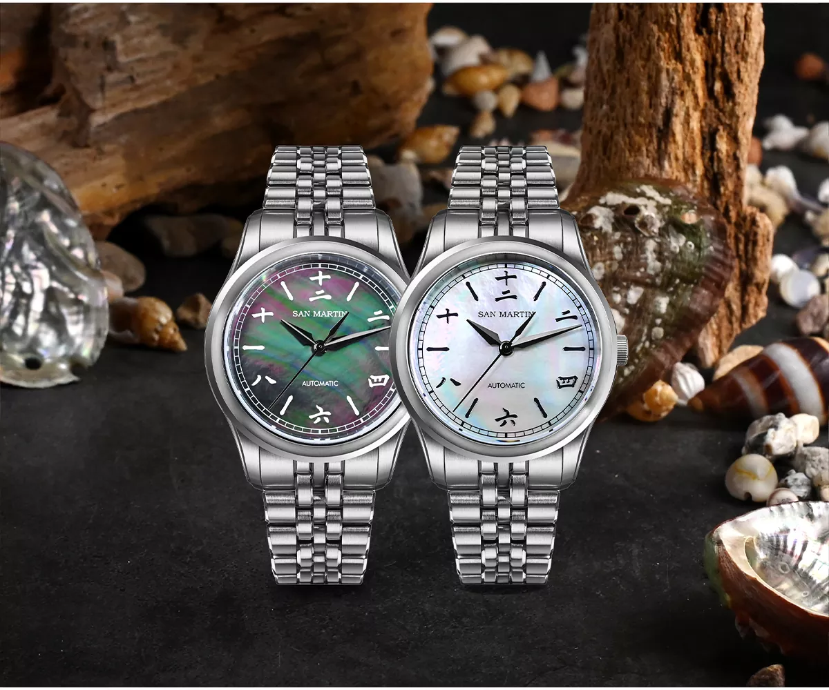 San Martin New 39mm Luxury Men's Business Dress Watch 90S5 Automatic Mechanical Waterproof 100m Luminous SN0144-CG4 MOP Dial