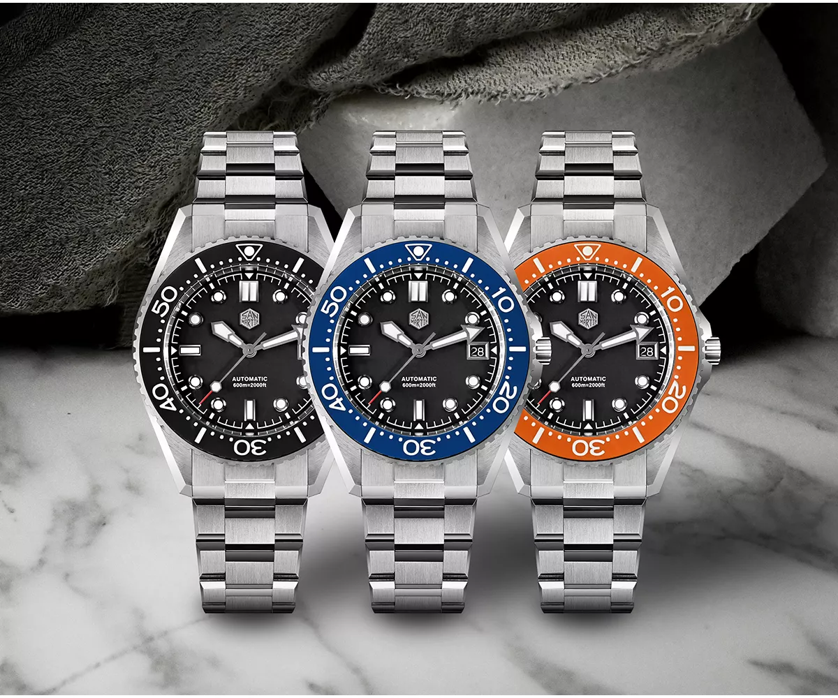 SAN MARTIN New SN0036-C Men Diving Watch Helium Value ST2130 Automatic Mechanical Luxury Vintage Black Dial Waterproof 600m