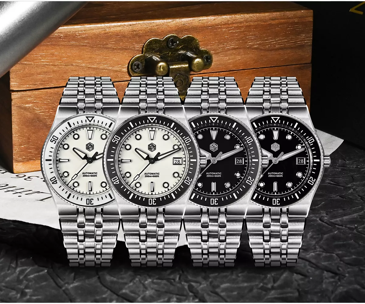 San Martin Watches New SN0148-GB2 37.5mm Miyota 9015 Movement Mechanical Watch BGW-X1 Lume Enamel/Luminous Dial Bar Hand 200M Water Resistant