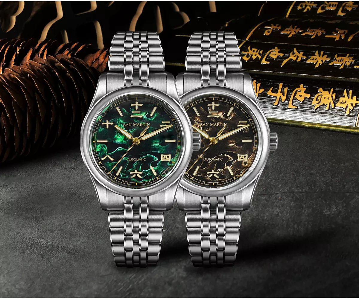 San Martin New SN0144-CG2-9 39mm Luxury Business Dress Watch 90S5 Automatic Mechanical Waterproof 100m Luminous New Dial Color