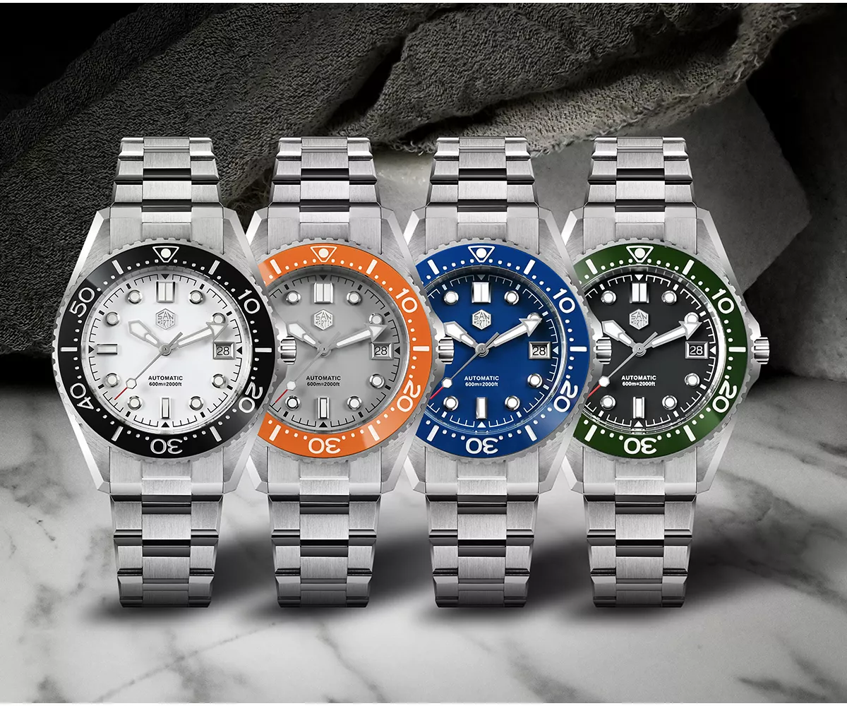 SAN MARTIN New SN0036-C1 Men Diving Watch Helium Value ST2130 Automatic Mechanical Luxury Vintage Waterproof 600m New Dial Colors